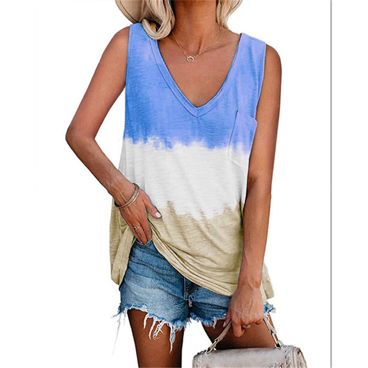 Tie Dye Fashion V Neck Sleeveless Top Shirt Image 4