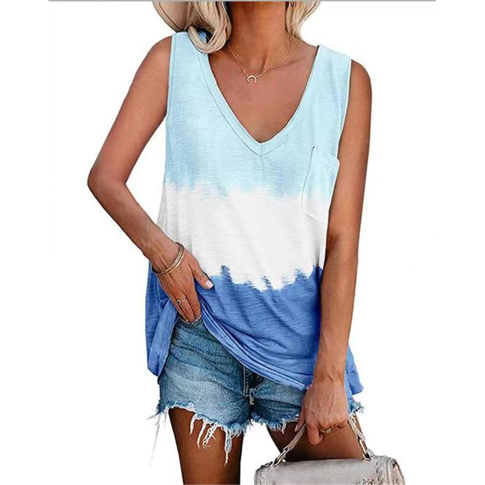 Tie Dye Fashion V Neck Sleeveless Top Shirt Image 4