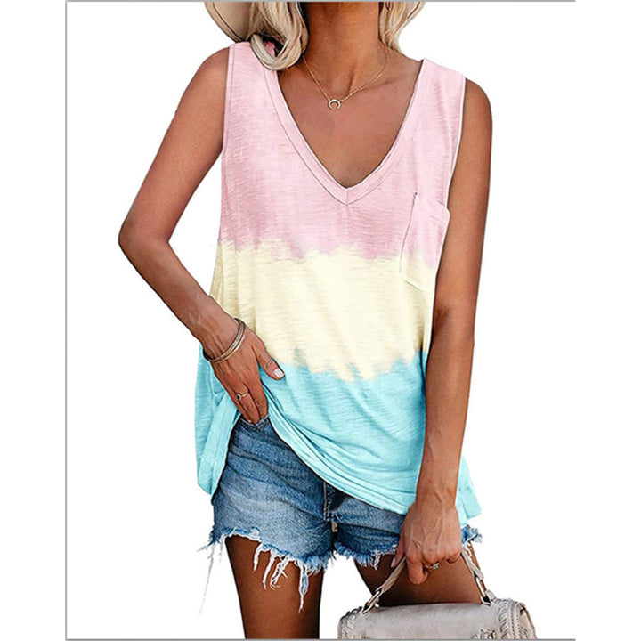 Tie Dye Fashion V Neck Sleeveless Top Shirt Image 6