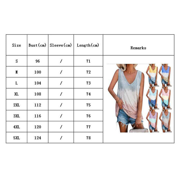 Tie Dye Fashion V Neck Sleeveless Top Shirt Image 8