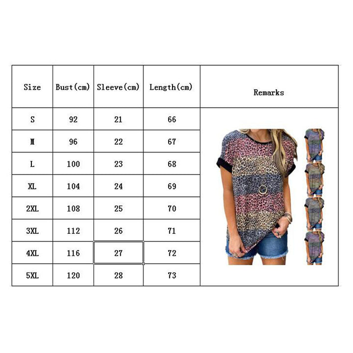 Women Trendy Leopard Print Short Sleeve Loose Tunic Top Shirt Image 8