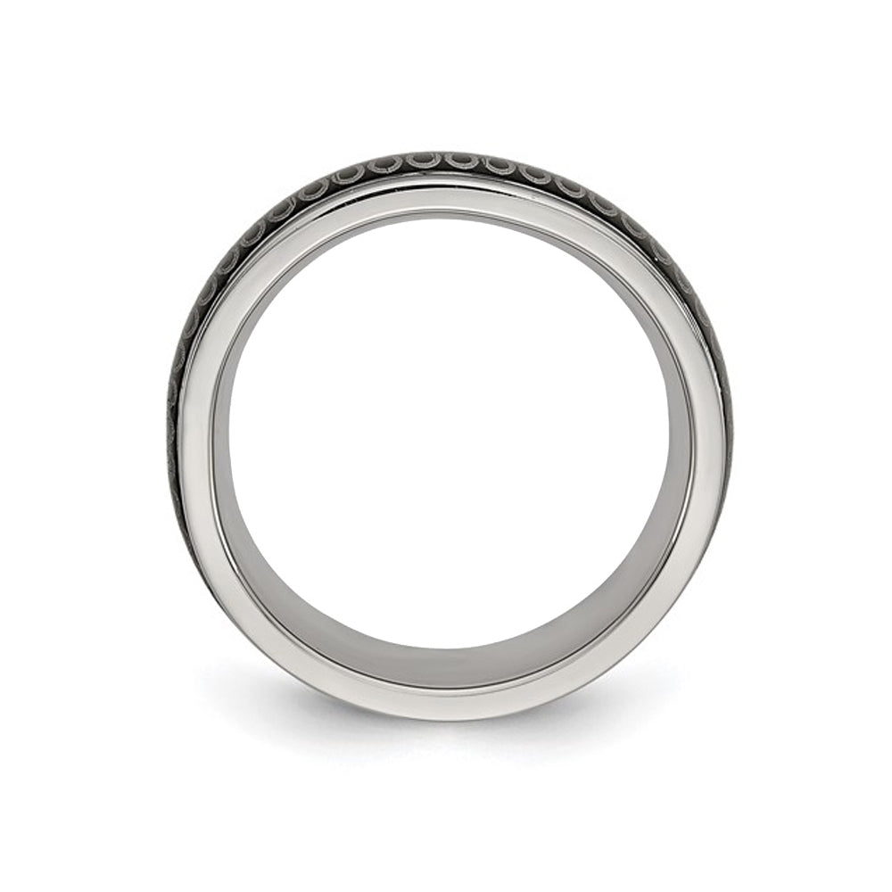 Mens Stainless Steel Black Plated 8mm Swirl Band Ring Image 3