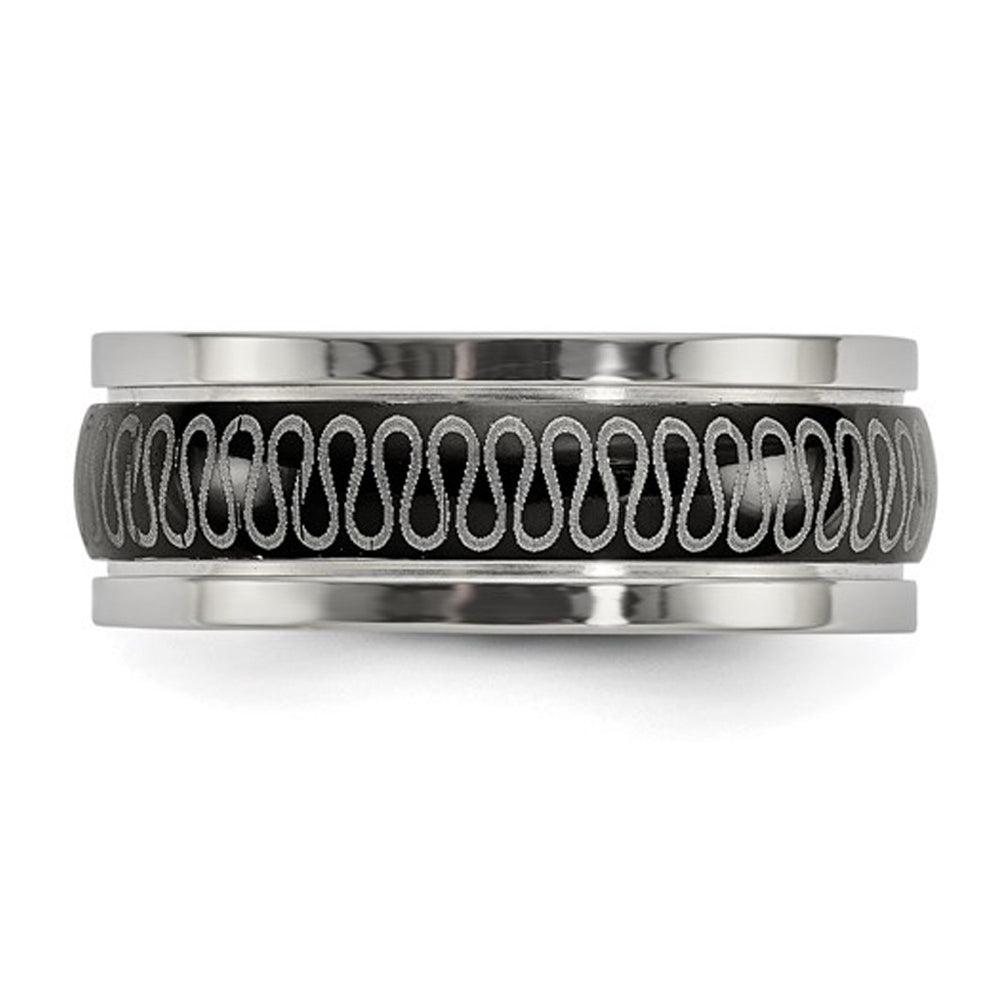 Mens Stainless Steel Black Plated 8mm Swirl Band Ring Image 4