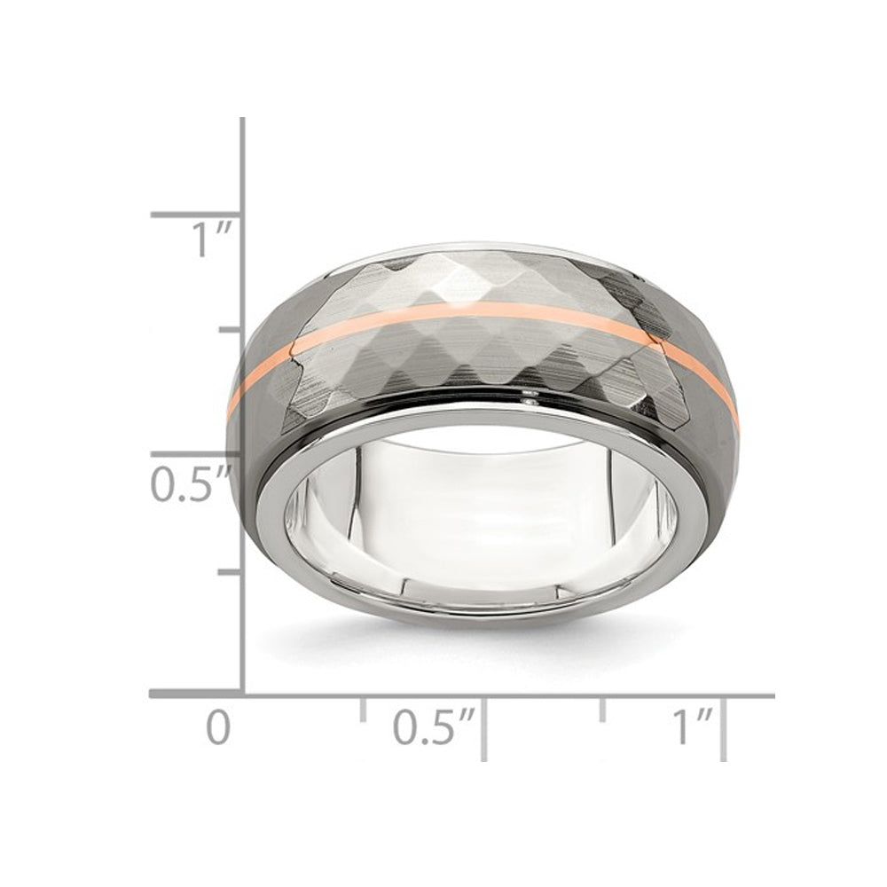 Mens 10mm Titanium Wedding Band Ring with 14k Rose Strip Image 4