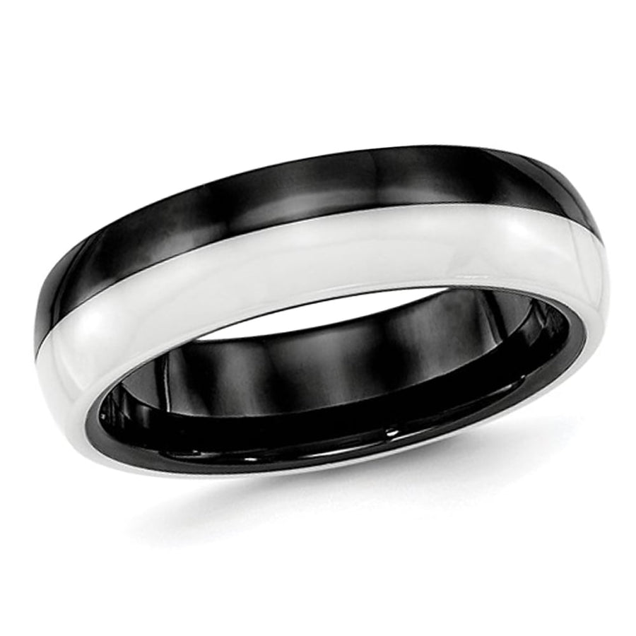 Men or Ladies Black and White Ceramic Wedding Band Ring 6mm Image 1