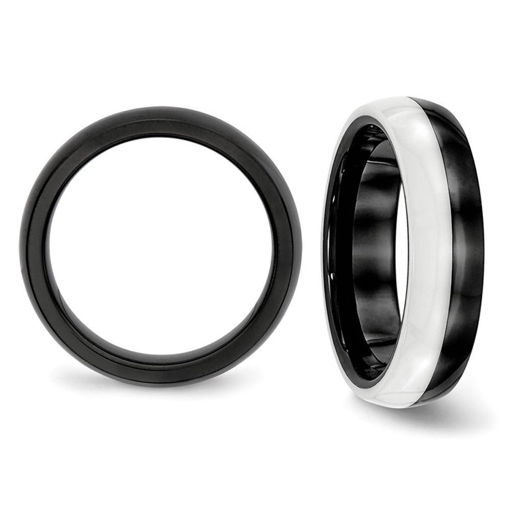 Men or Ladies Black and White Ceramic Wedding Band Ring 6mm Image 3