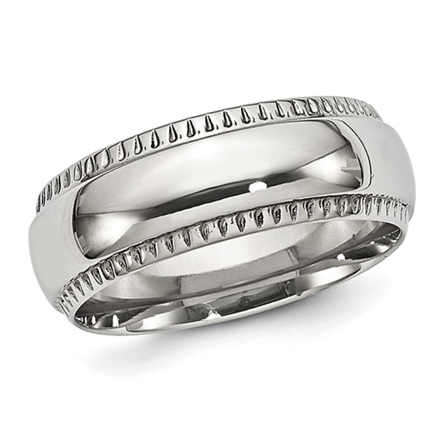 Mens 8mm Textured Edge Stainless Steel Wedding Band Ring Image 1