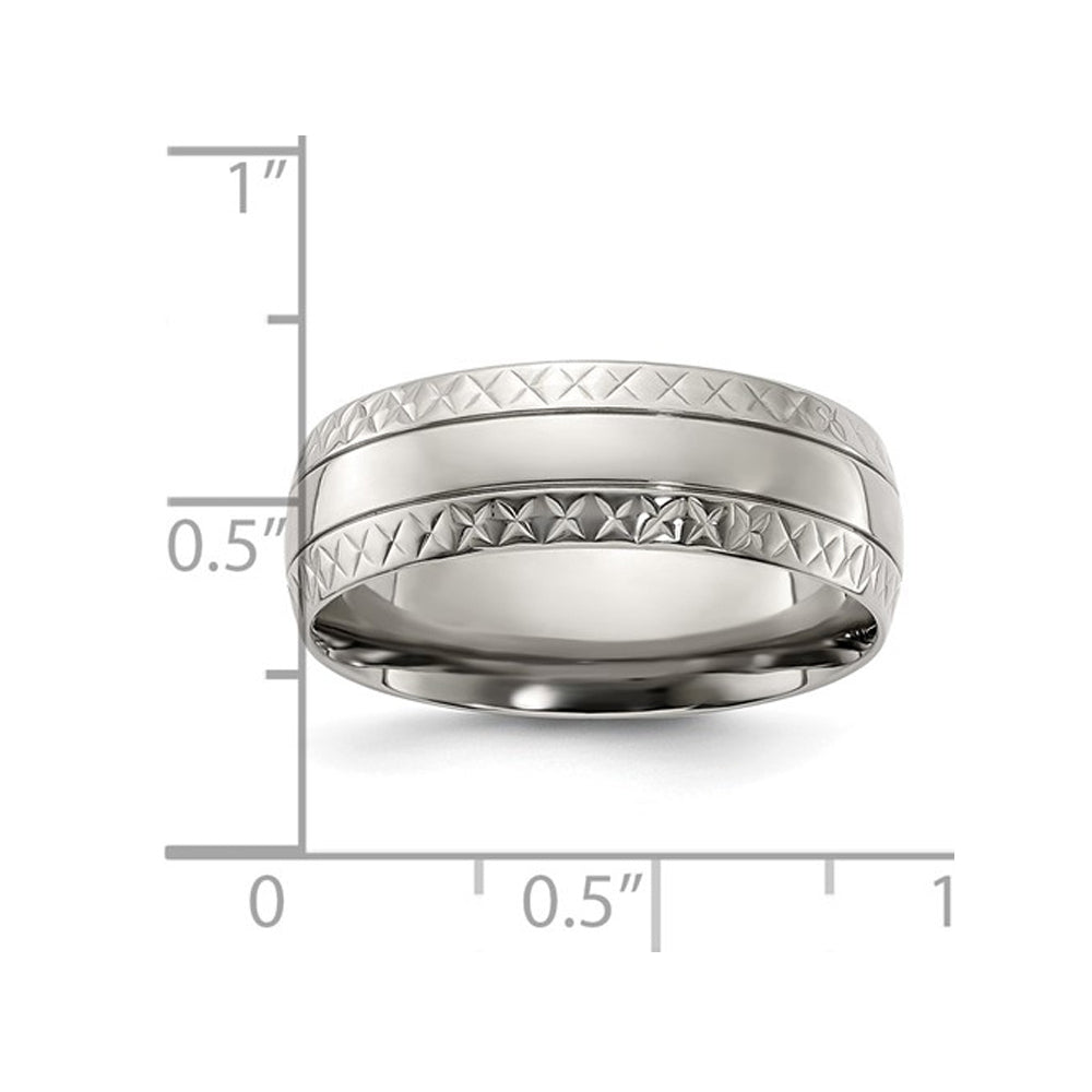 Mens Titanium Criss Cross Grooved Wedding Band Ring 7mm Image 3