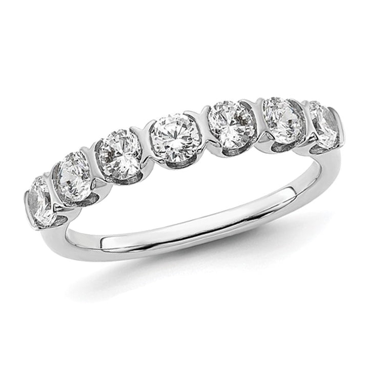 1.00 Carat (ctw) Seven-Stone Diamond Anniversary Wedding Band Ring in 14K White Gold Image 1