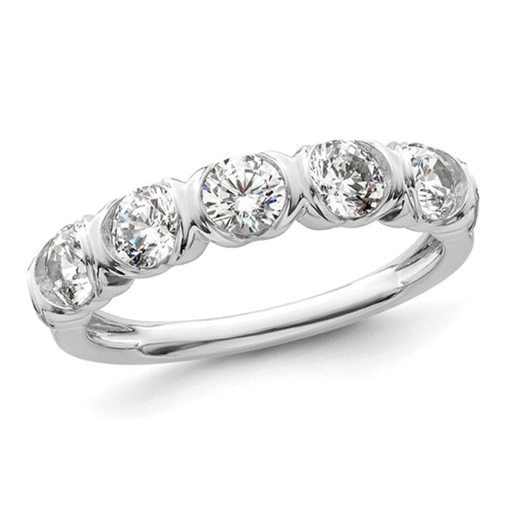 1.00 Carat (ctw) Five-Stone Diamond Anniversary Wedding Band Ring in 14K White Gold Image 1
