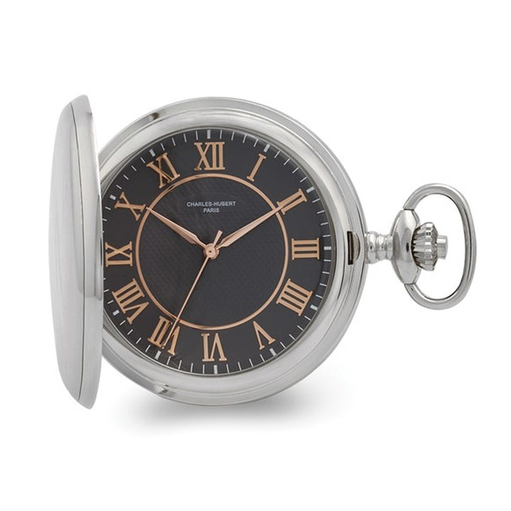 Charles Hubert Chrome Finish Grey Dial Quartz Pocket Watch Image 1