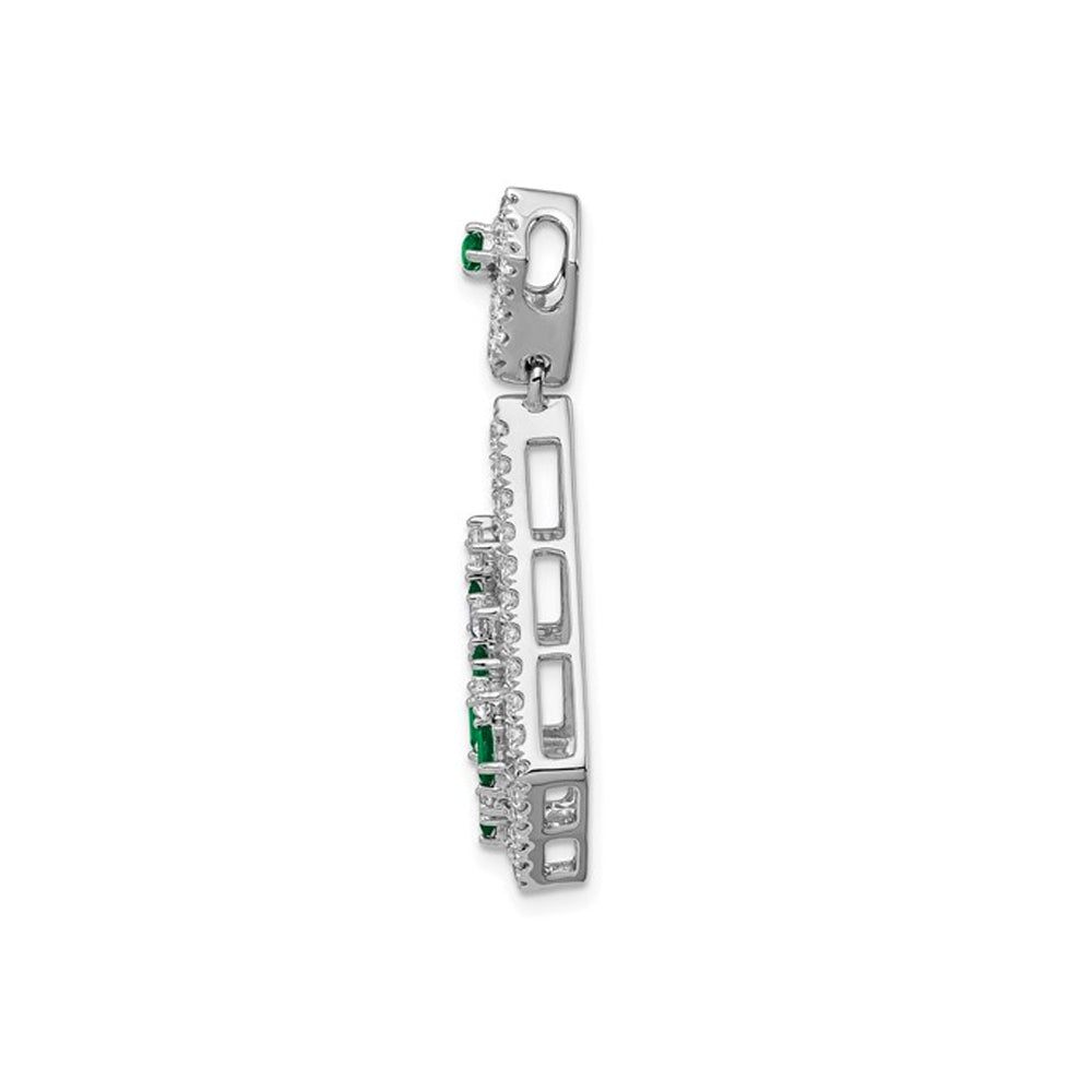 1/4 Carat (ctw) Emerald Drop Pendant Necklace in 14K White Gold with Diamonds and Chain Image 2