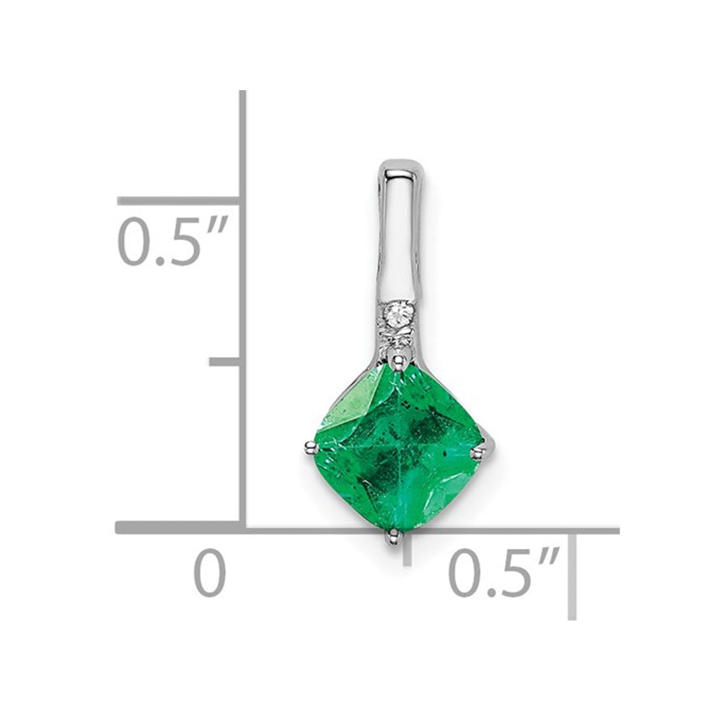 1.25 Carat (ctw) Cushion-Cut Emerald Pendant Necklace in 14K White Gold with Chain Image 2