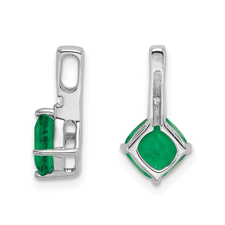 1.25 Carat (ctw) Cushion-Cut Emerald Pendant Necklace in 14K White Gold with Chain Image 3