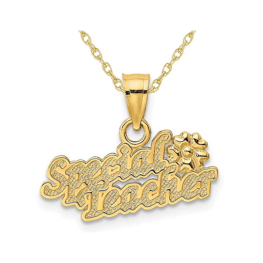 14K Yellow Gold Special TEACHER Charm Pendant Necklace with Chain Image 1