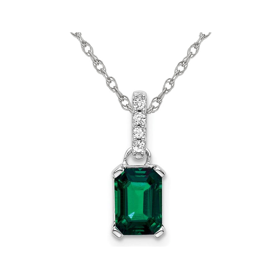 1.00 Carat (ctw) Lab-Created Emerald Pendant Necklace in 10K White Gold with Chain and Accent Diamonds Image 1