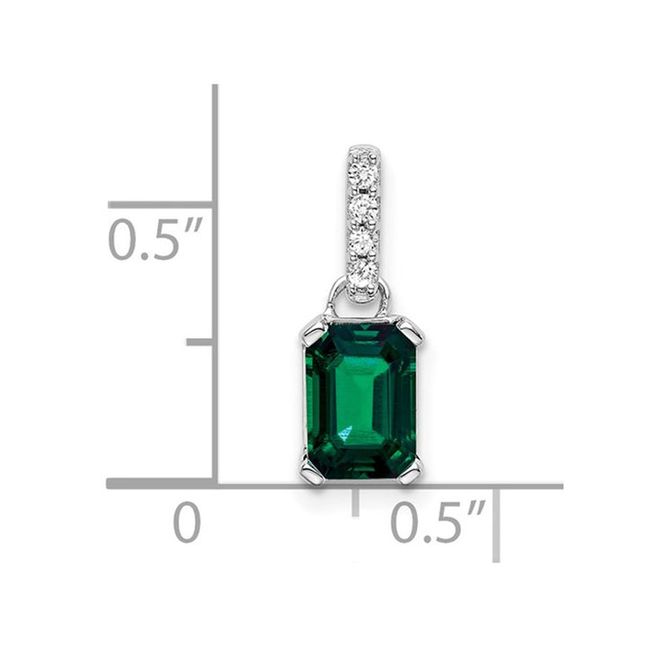 1.00 Carat (ctw) Lab-Created Emerald Pendant Necklace in 10K White Gold with Chain and Accent Diamonds Image 2