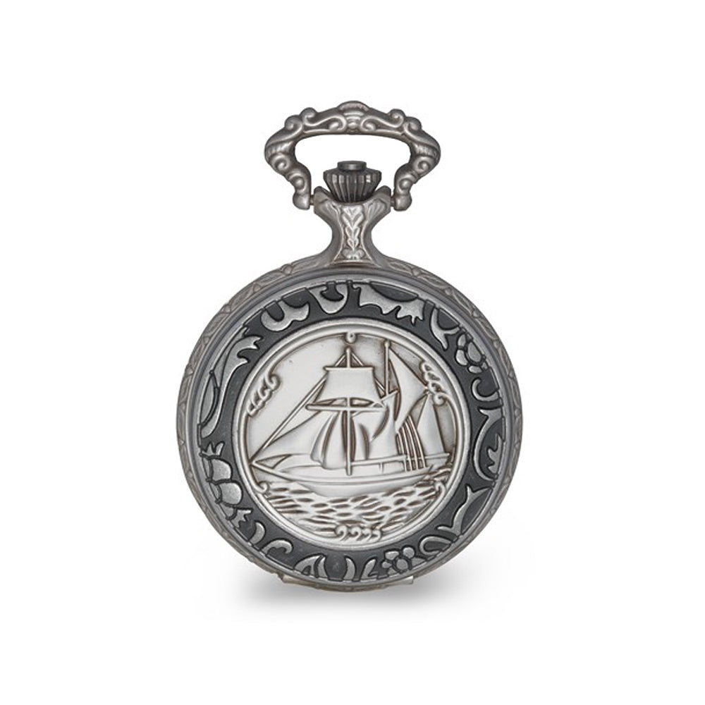 Charles Hubert Antique Chrome Finish Sailing Ship Pocket Watch (48mm) Image 3