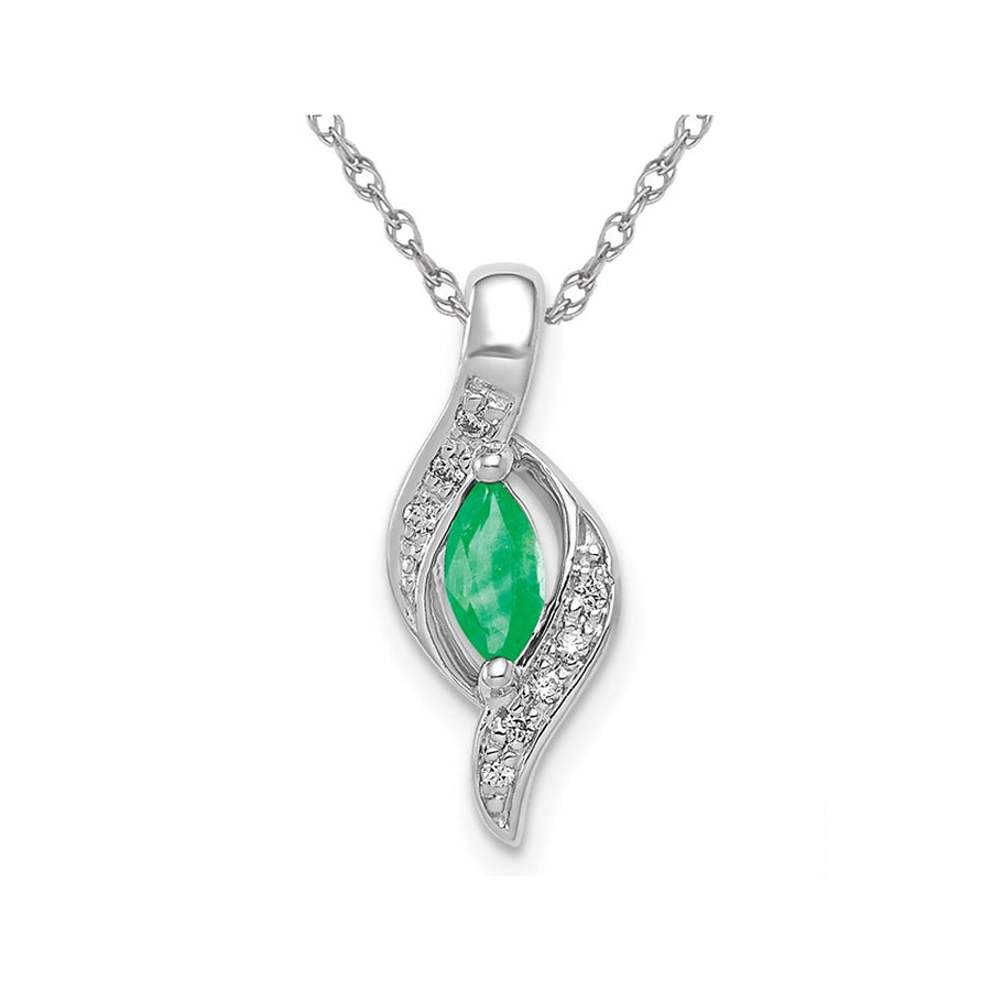 1/6 Carat (ctw) Marquise Emerald Pendant Necklace in 10K White Gold with Chain Image 1