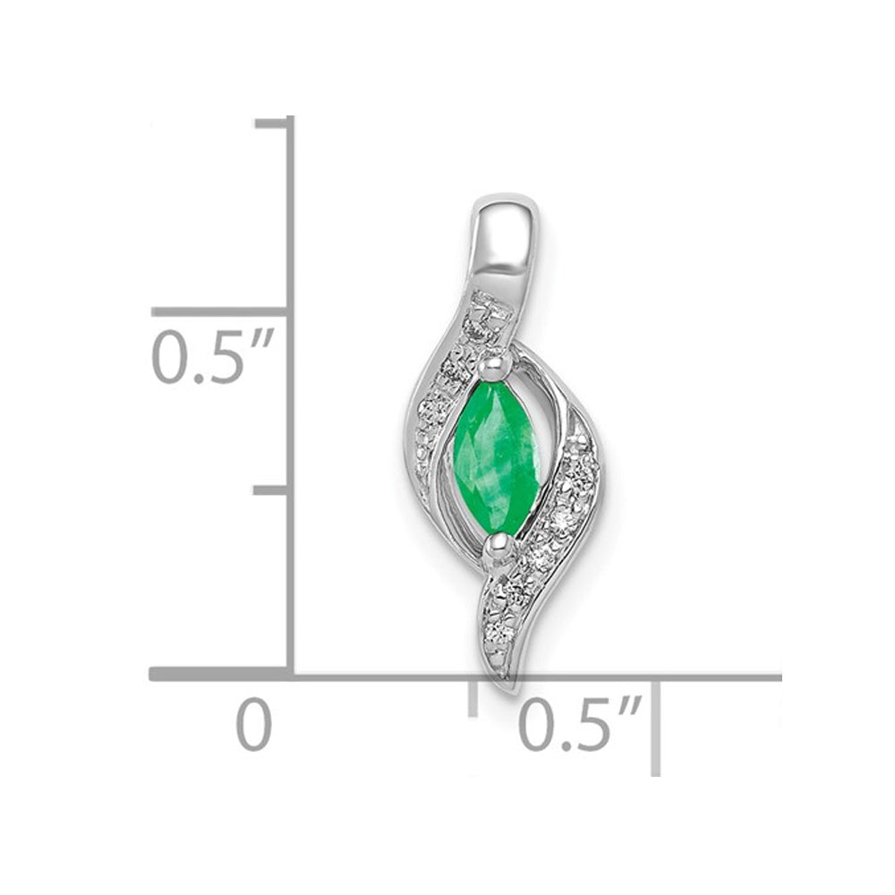 1/6 Carat (ctw) Marquise Emerald Pendant Necklace in 10K White Gold with Chain Image 2