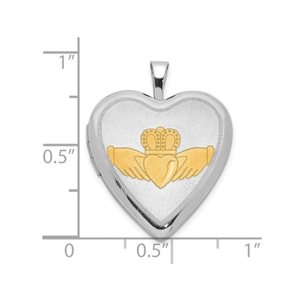 Sterling Silver Claddagh Heart Locket Pendant Necklace with Chain Image 3