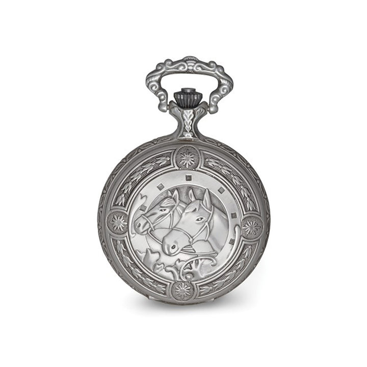 Charles Hubert Antique Chrome Finish 2 Horses Pocket Watch Image 2