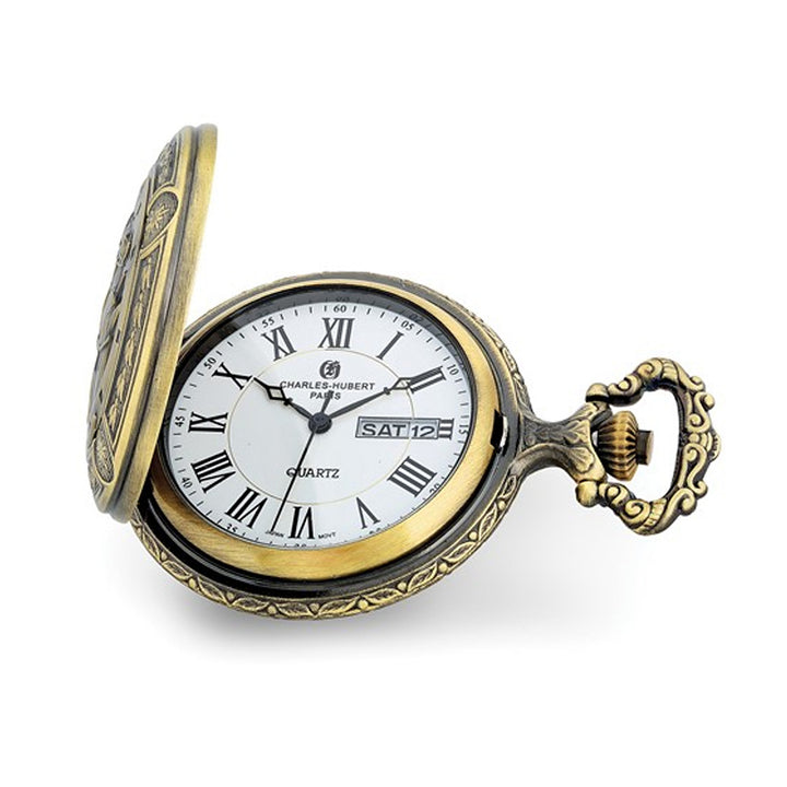 Antique Yellow Finish 2-Horses Pocket Watch Image 1