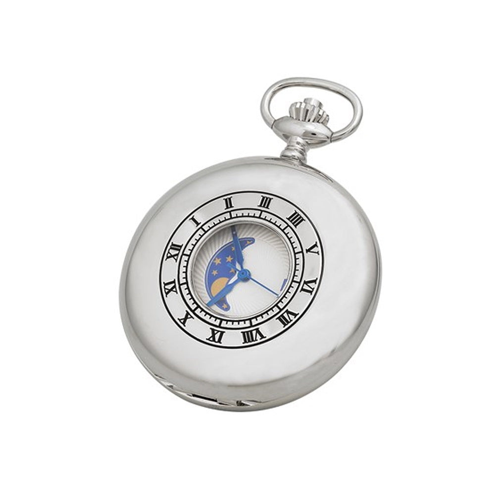 Charles Hubert Chrome Finish Open Window Moon Phase Pocket Watch Image 3