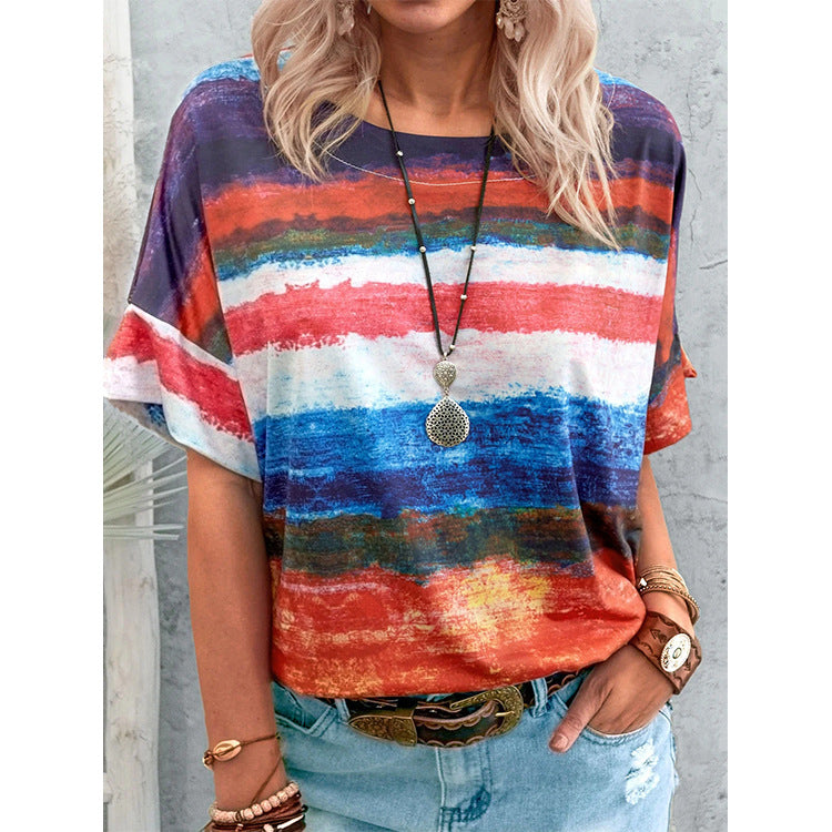 Colorful Striped Loose Tunic Top Blouse Image 1