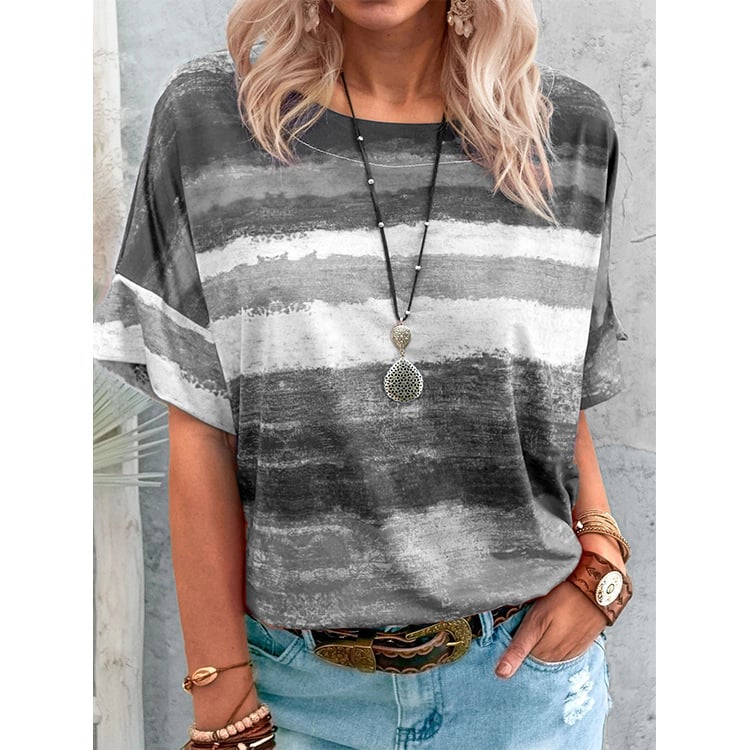 Colorful Striped Loose Tunic Top Blouse Image 1