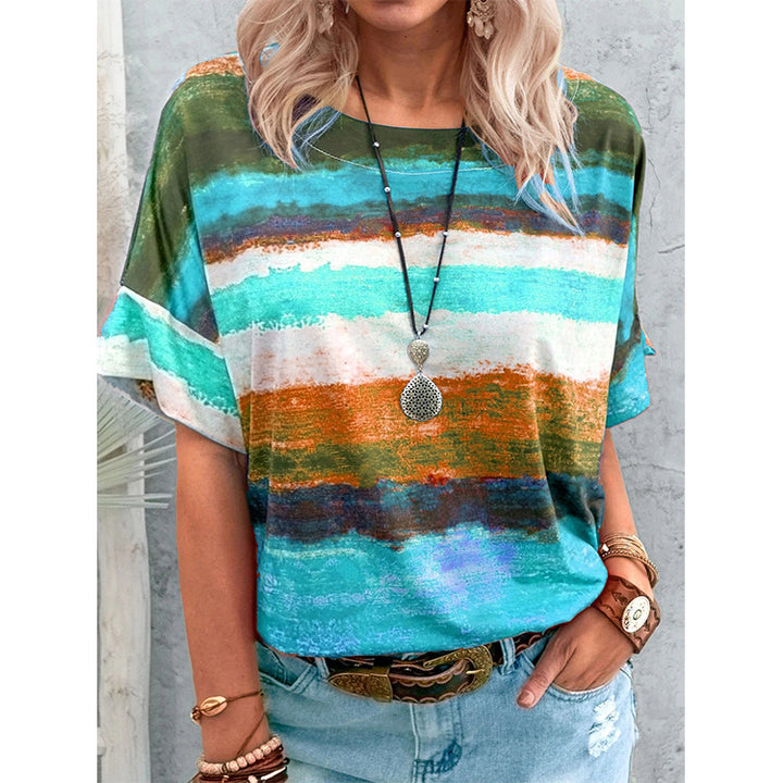 Colorful Striped Loose Tunic Top Blouse Image 4