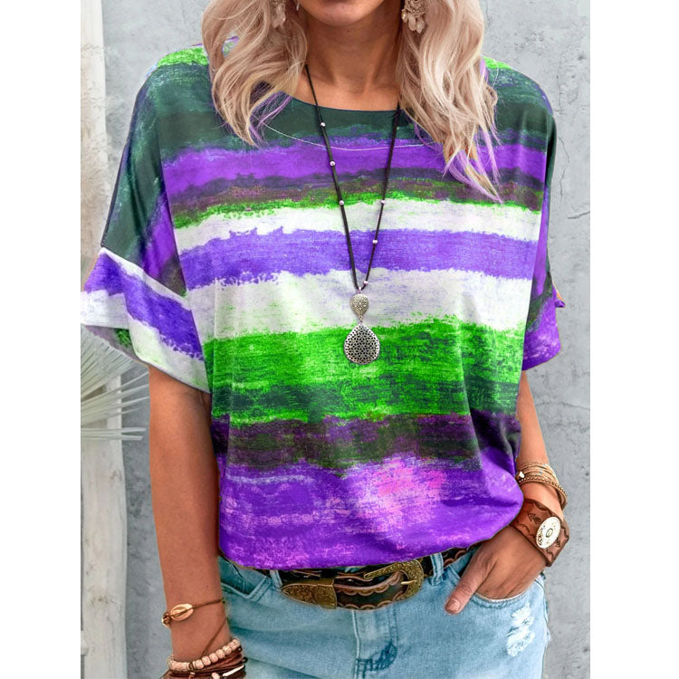 Colorful Striped Loose Tunic Top Blouse Image 7