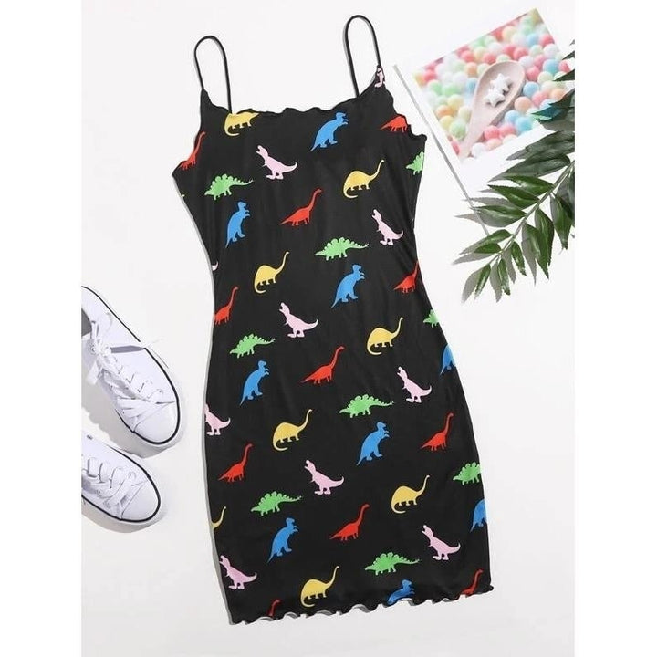 Allover Dinosaur Print Bodycon Dress Image 1