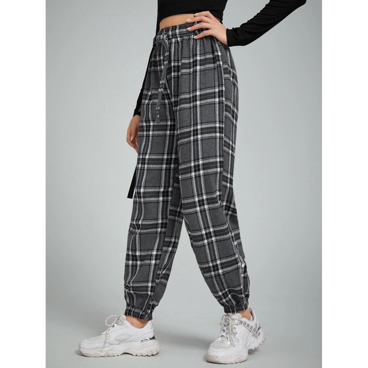 Belted Plaid Joggers Image 4