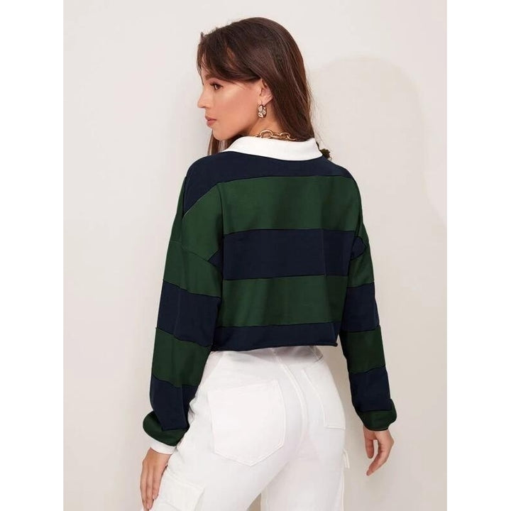 Button Half Placket Colorblock Pullover Image 6