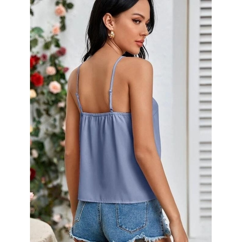 Button Front Lace Trim Cami Top Image 7