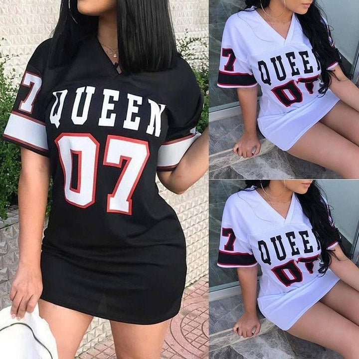 casual loose T-shirt skirt sexy short sleeve V-neck side slit dress Image 1