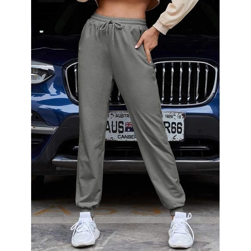 casual lace solid color trousers sports pants womens feet Image 6