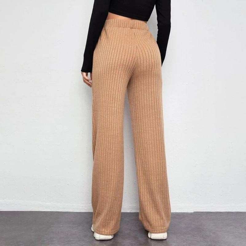 casual trousers high waist knitted wide-leg pants Image 4