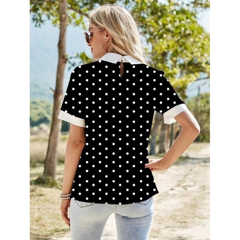 Contrast Collar Polka Dot Blouse Image 2