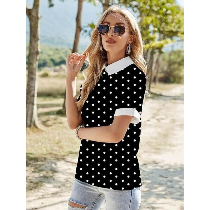 Contrast Collar Polka Dot Blouse Image 3