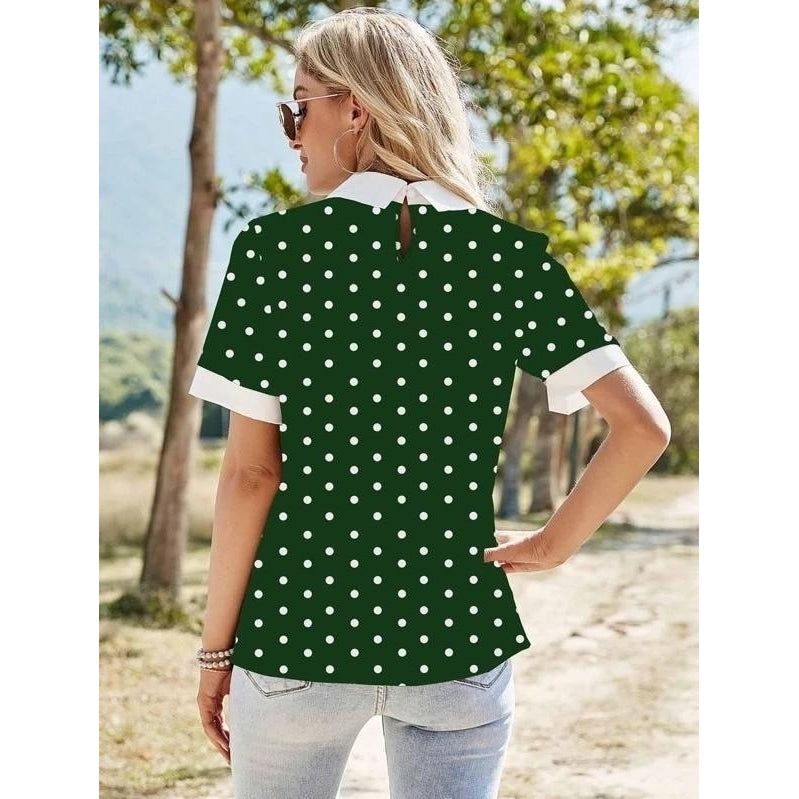 Contrast Collar Polka Dot Blouse Image 4