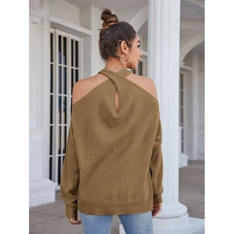 Crisscross Halter Neck Drop Shoulder Sweater Image 6