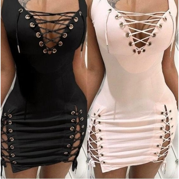 deep V-neck sexy slim lace dress Image 4