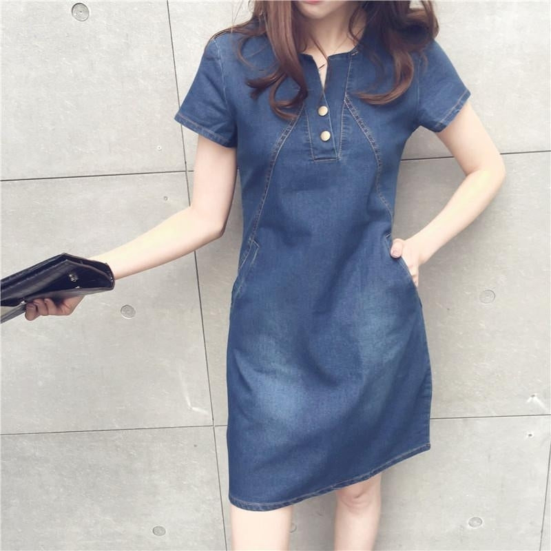 Denim Solid Bodycon Dress Image 4