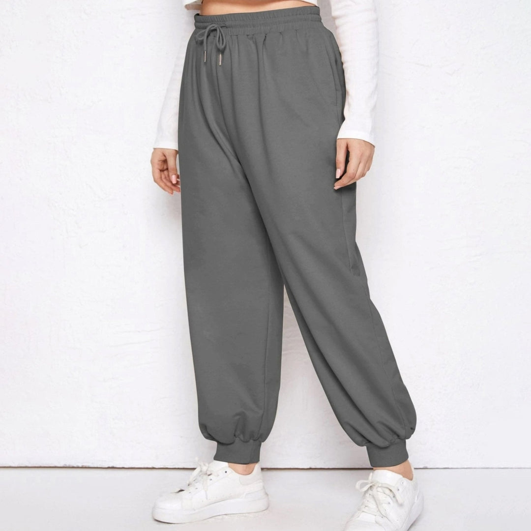 fashion casual lace-up solid color sports pants tie-leg pants loose casual trousers Image 7