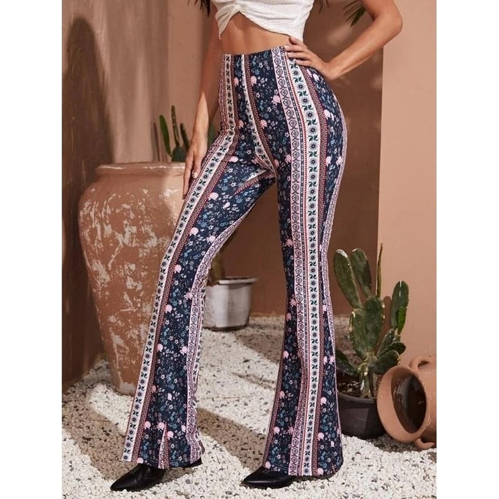 Floral and Tribal Print Flare Leg Pants Image 1