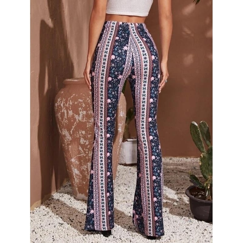 Floral and Tribal Print Flare Leg Pants Image 2