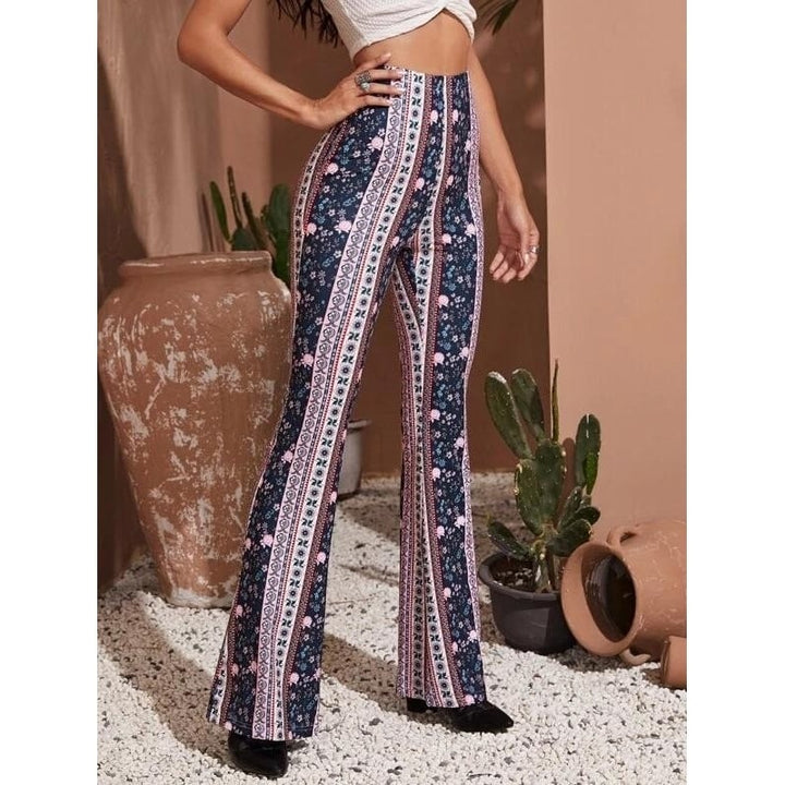 Floral and Tribal Print Flare Leg Pants Image 3