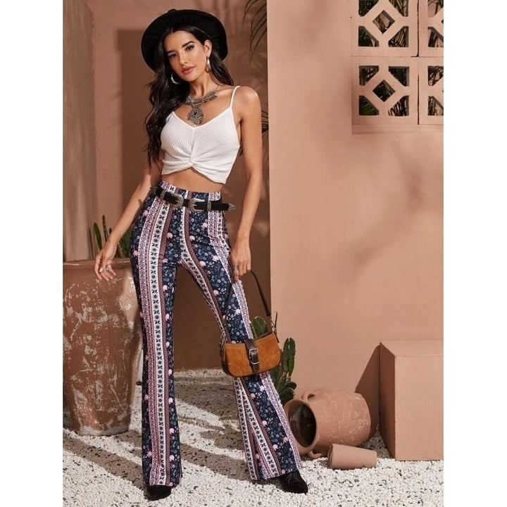 Floral and Tribal Print Flare Leg Pants Image 4